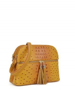 Ostrich Embossed Multi-Compartment Cross Body with Zip Tassel OS050 MUSTARD